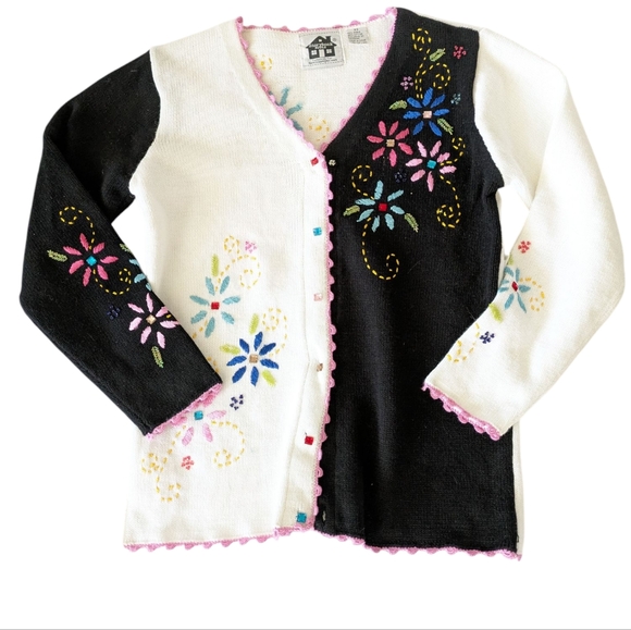 Vintage Storybook Knits Embroidered and Beaded Sweater Cardigan‎ XS/S - Picture 1 of 8
